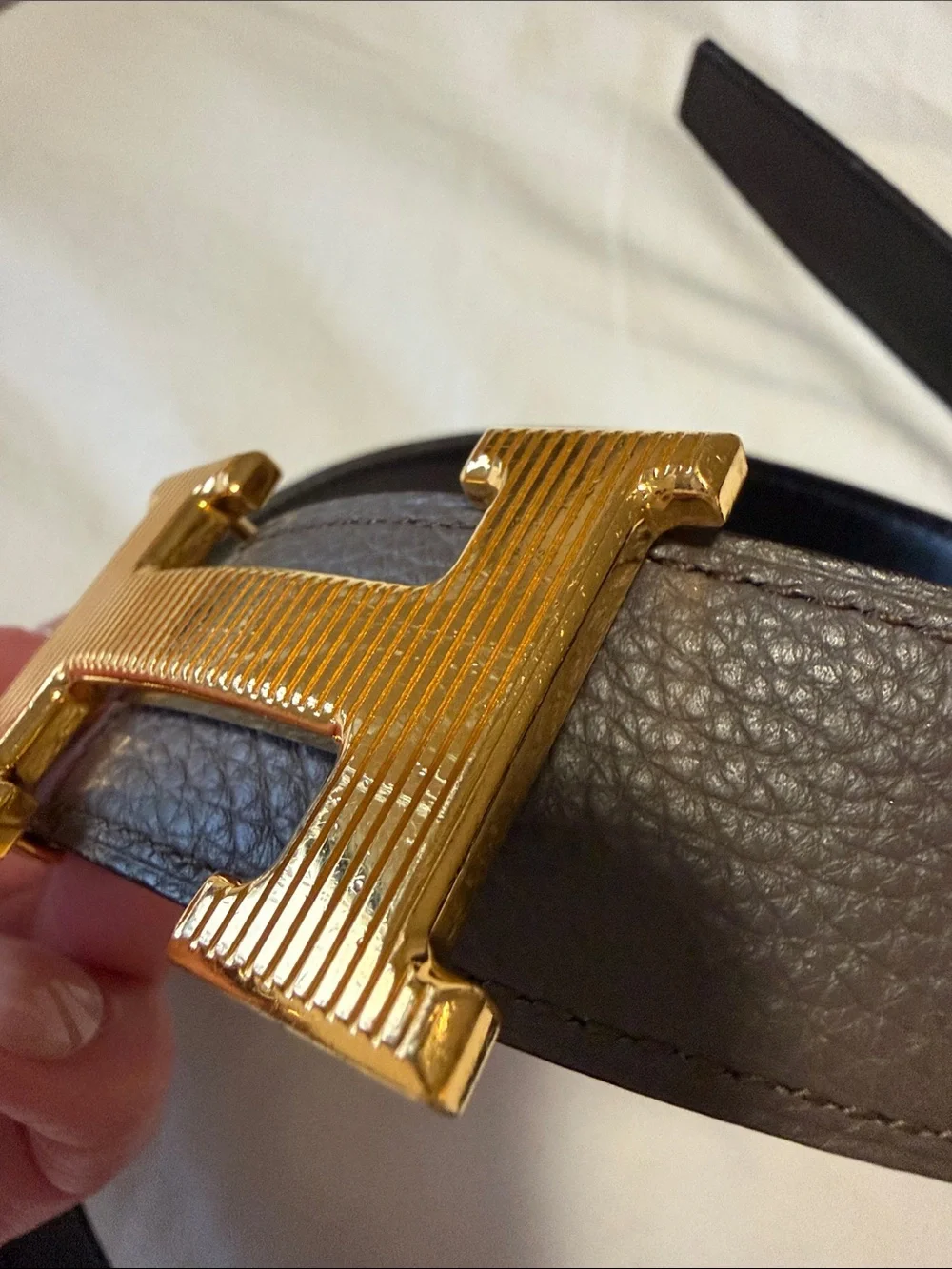 Hermes Black Leather Belt with Gold H Buckle